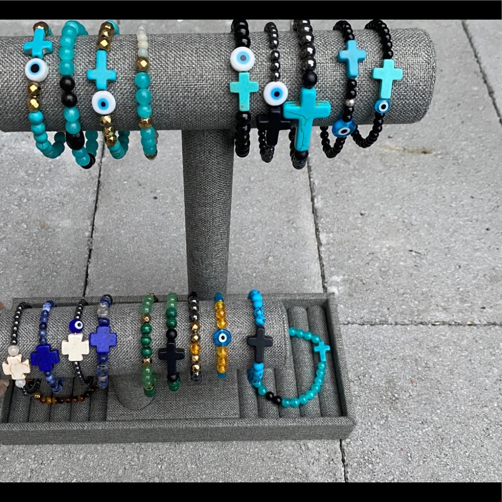Genuine black onyx, turquoise, pearl /Evil Eye bracelet high quality - Picture 9 of 9